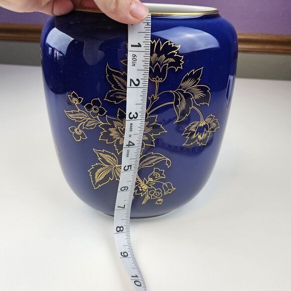 Heinrich German Echt Kobalt 8” Vase Cobalt Blue Gold Floral - Picture 8 of 9